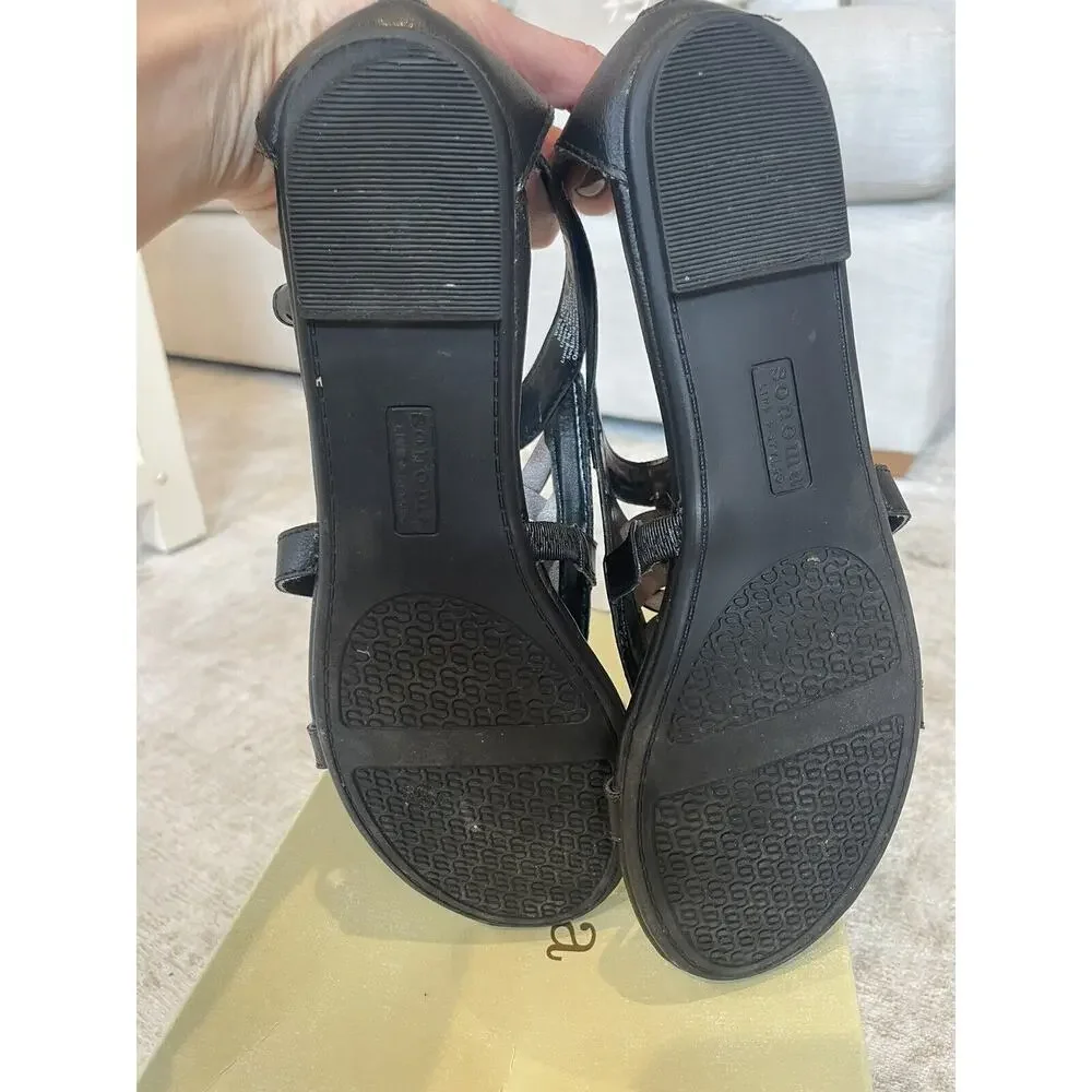 Kohls Sonoma Style Sandals Black Metallic Gray‎ Sz 8 Buckle Zip Close EUC W/ Box